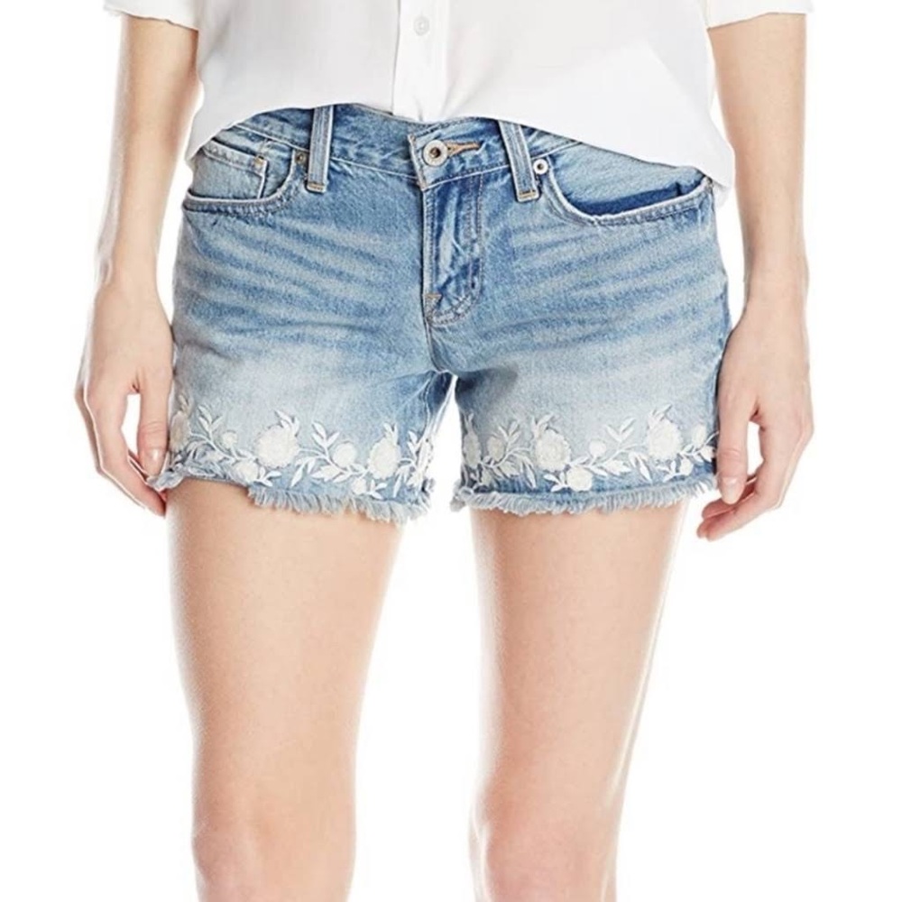 Lucky brand the cut off floral embroidered hem denim shorts